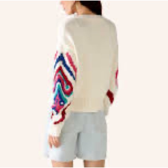 ❤️❤️❤️Oui,  Knitted Cream with colorful sleeves short cardigan size 10 US❤️❤️❤️ - Picture 4 of 10